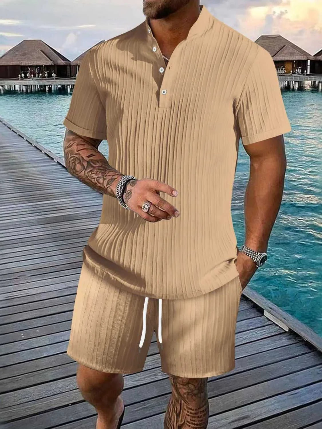 Men's Full Size Button Detail Short Sleeve Top and Shorts Set Plus Size 100400676987712 38 Affordable Fashion Under $100 Jerry's Apparel 