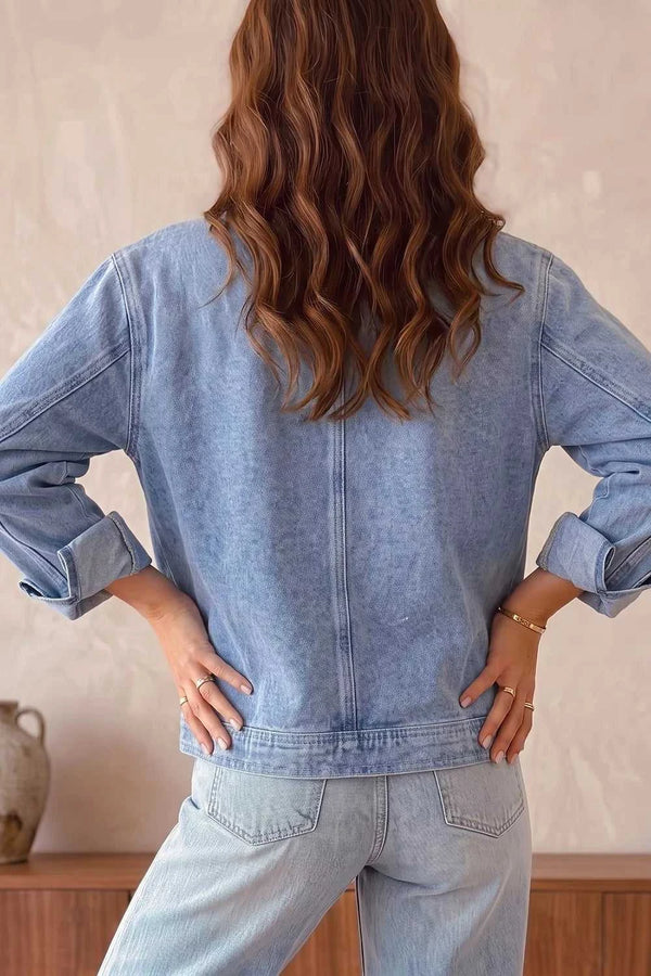 Studded Metal Zipper Rivet Pockets Long Sleeve Denim Jacket 100100622410782 77 Affordable Fashion Under $100 Jerry's Apparel 