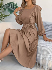 Ruffled Pleated Midi Dress with Waist Tie 101001197851740 44 Affordable Fashion Under $100 Jerry's Apparel 
