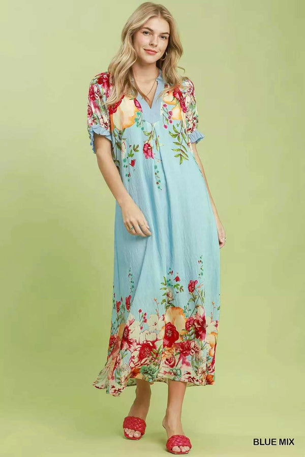 Umgee Mix Floral Border Print Midi Dress 100100450791810 66 Affordable Fashion Under $100 Jerry's Apparel 