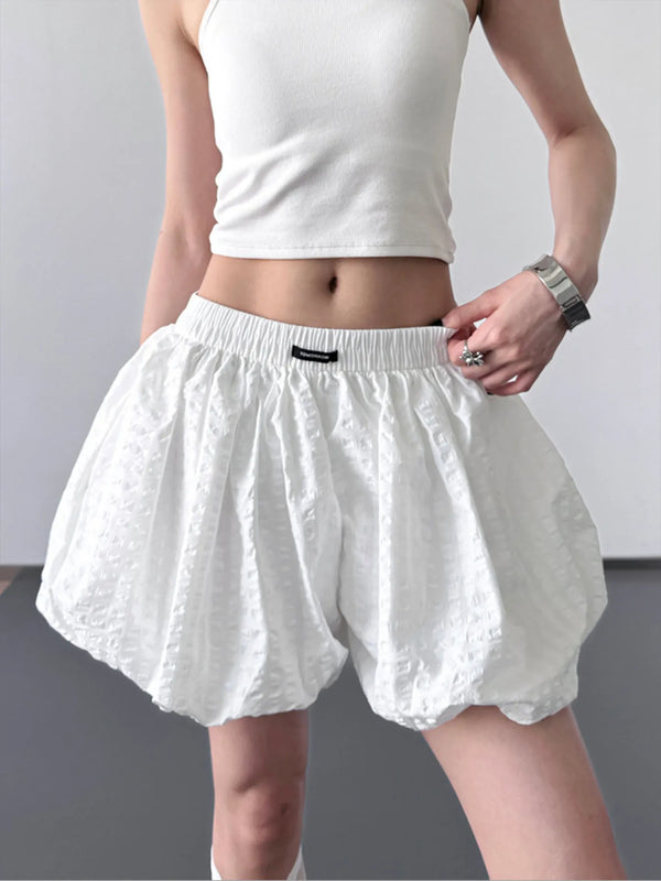 Bubble Hem Elastic Waist Shorts
