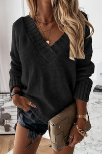 V-Neck Dropped Shoulder Sweater