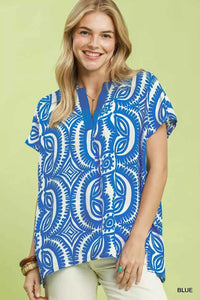 Umgee Geometric Print V-Neck Short Sleeve Top 100100936661469 45 Affordable Fashion Under $100 Jerry's Apparel 