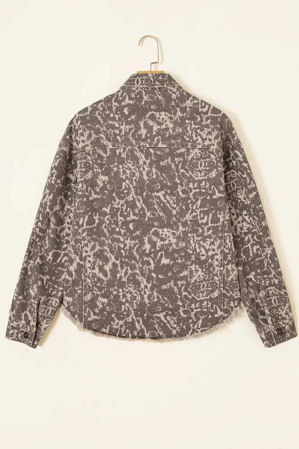 Abstract Print Long Sleeve Collar Raw Hem Denim Jacket 101003437845600 105 SYNZ Brand Collection Jerry's Apparel 