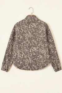 Abstract Print Long Sleeve Collar Raw Hem Denim Jacket 101003437845600 105 SYNZ Brand Collection Jerry's Apparel 