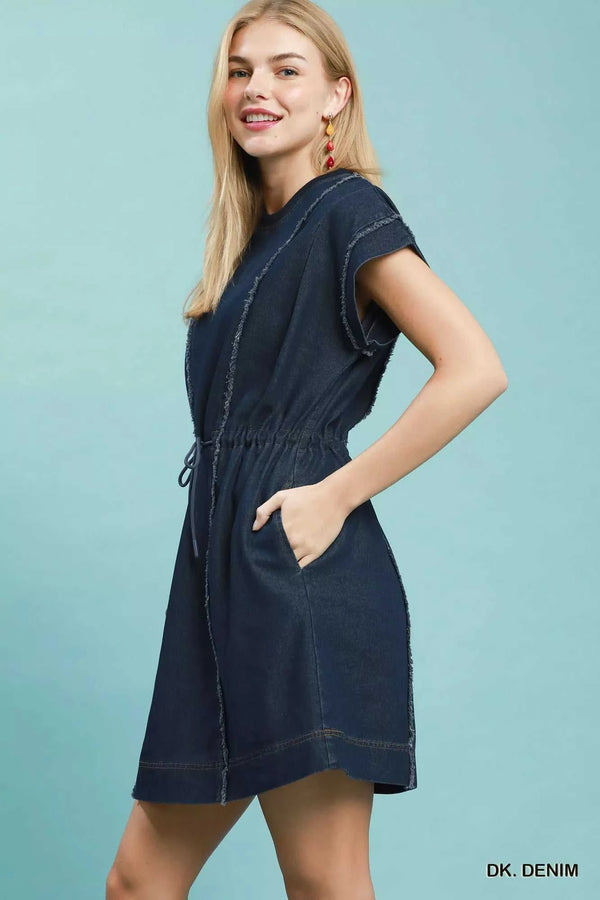 Umgee Drawstring Waist Frayed Denim Mini Dress 100100711441288 53 Affordable Fashion Under $100 Jerry's Apparel 