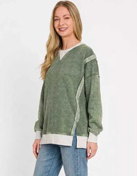 Zenana Fleece Acid Washed Contrast Trim Sweatshirt 100100900791915 39 Affordable Fashion Under $100 Jerry's Apparel 