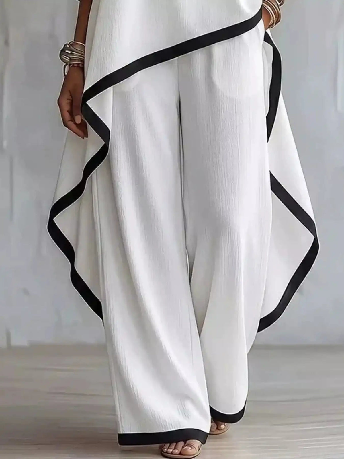 Full Size Contrast Trim High-Low Top and Pants Set Plus Size 101001695377847 67 Women's Pants Set Gifts for Her Jerry's Apparel 