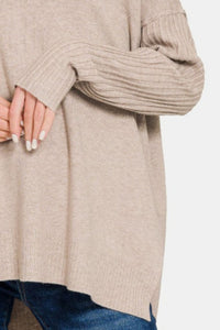 Zenana V-Neck Side Slit High-Low Sweater