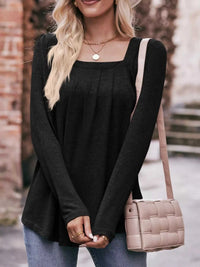 Pleated Square Neck Long Sleeve T-Shirt 100100387874963 31 Affordable Fashion Under $100 Jerry's Apparel 