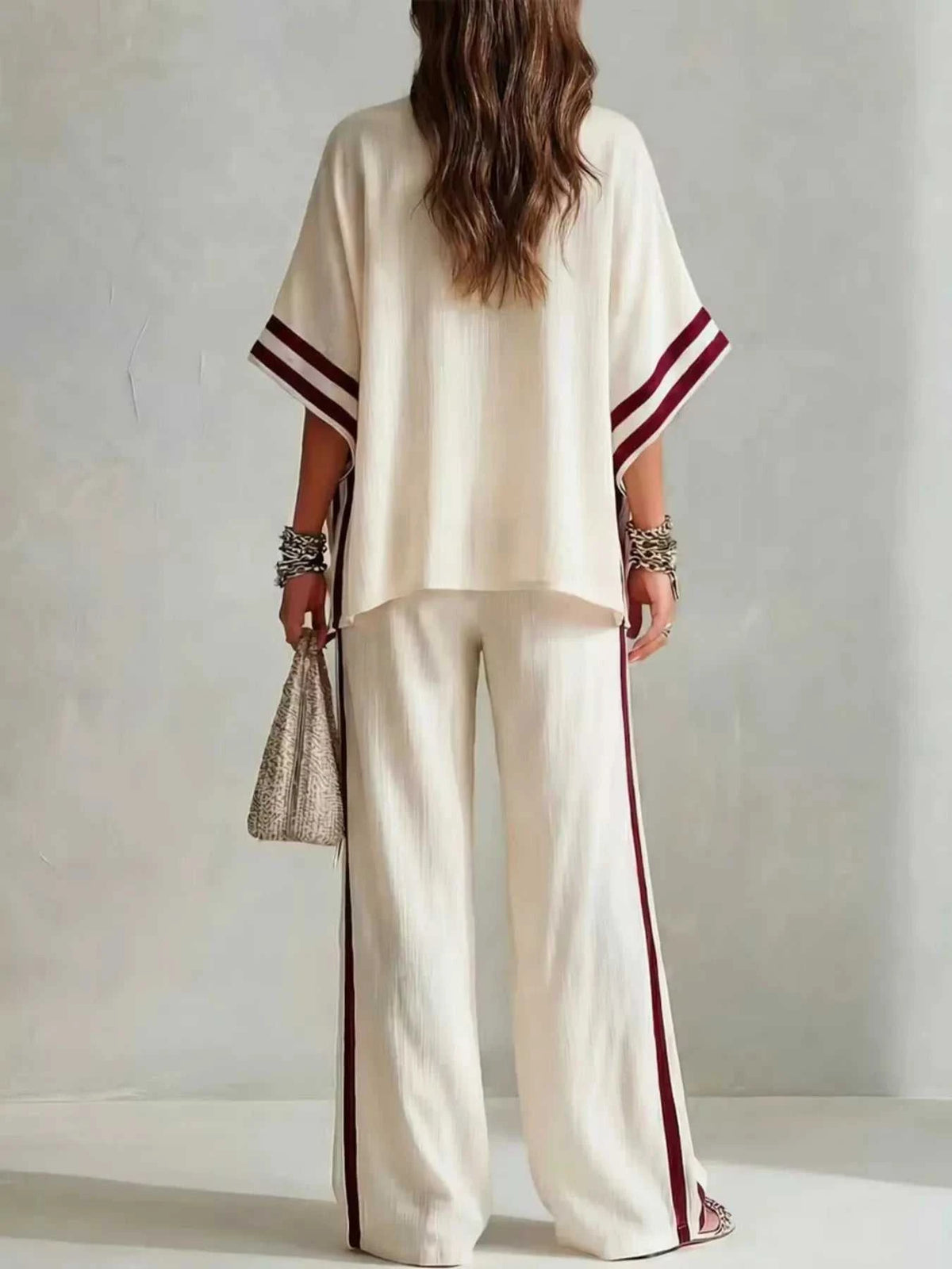 Full Size Striped 3/4 Sleeve Top and Pants Set Plus Size 100100536738570 39 Affordable Fashion Under $100 Jerry's Apparel 
