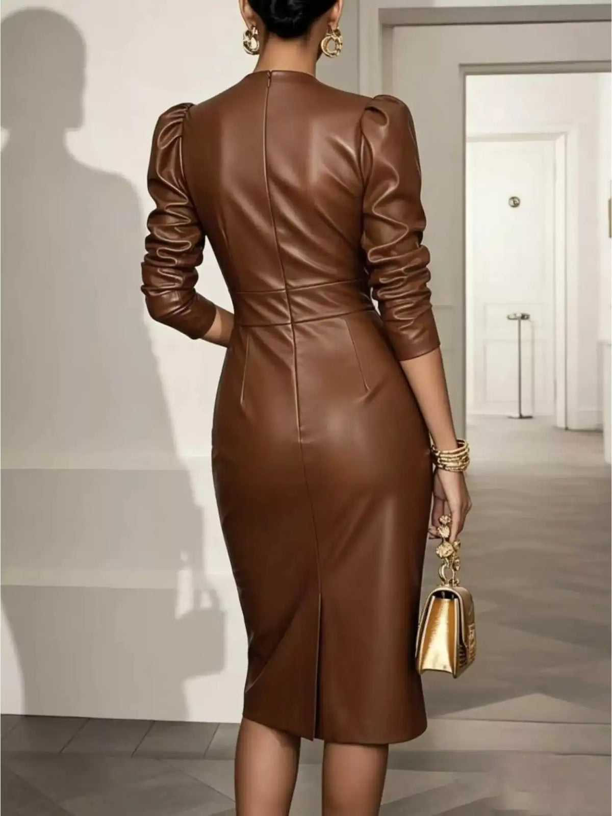 V-Neck Puff Sleeve Midi Dress 101001698359390 65 Affordable Fashion Under $100 Jerry's Apparel 