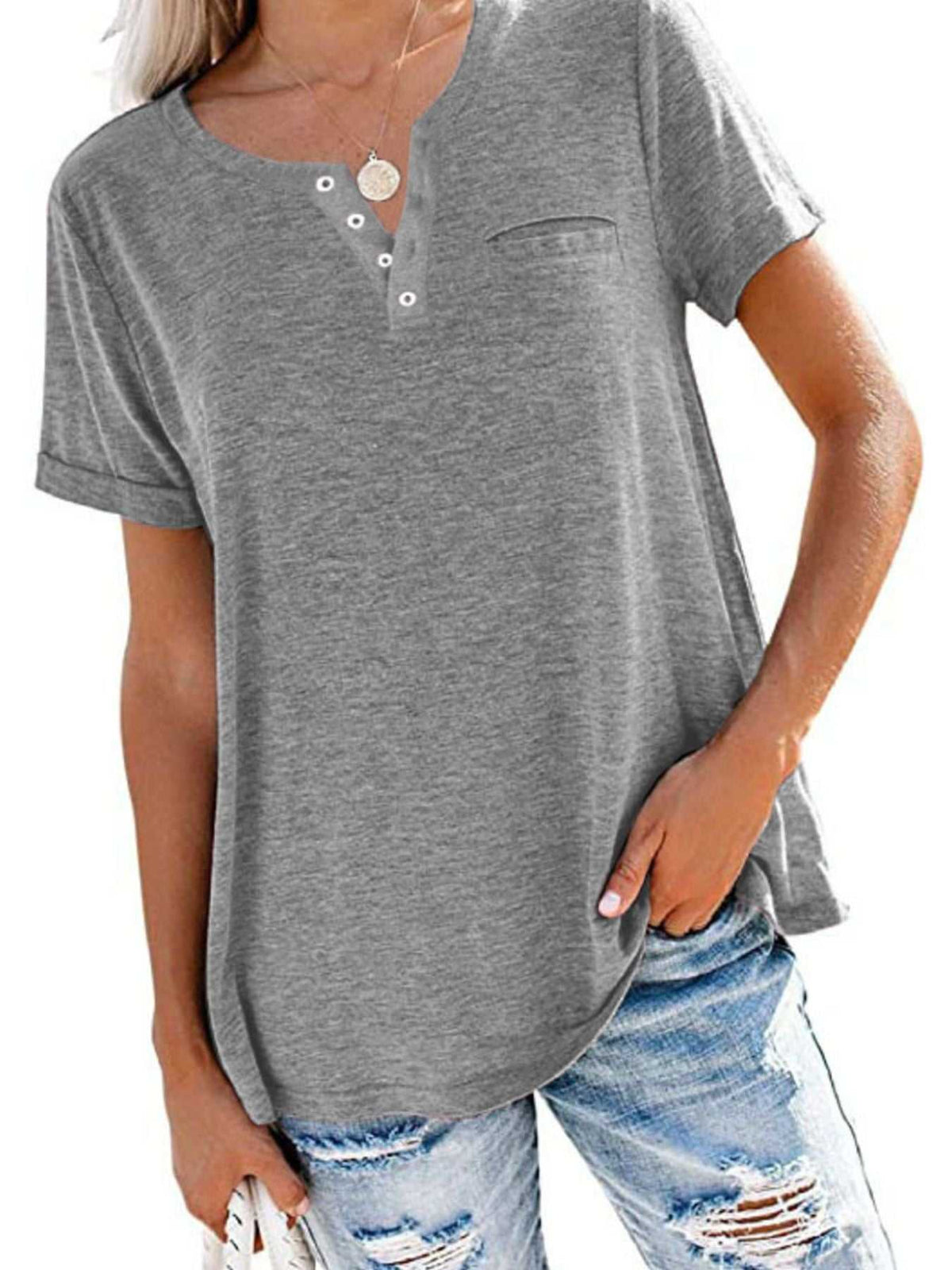 Full Size Casual Button-Front Pocket T-Shirt Plus Size 100100332926405 27 Affordable Fashion Under $100 Jerry's Apparel 