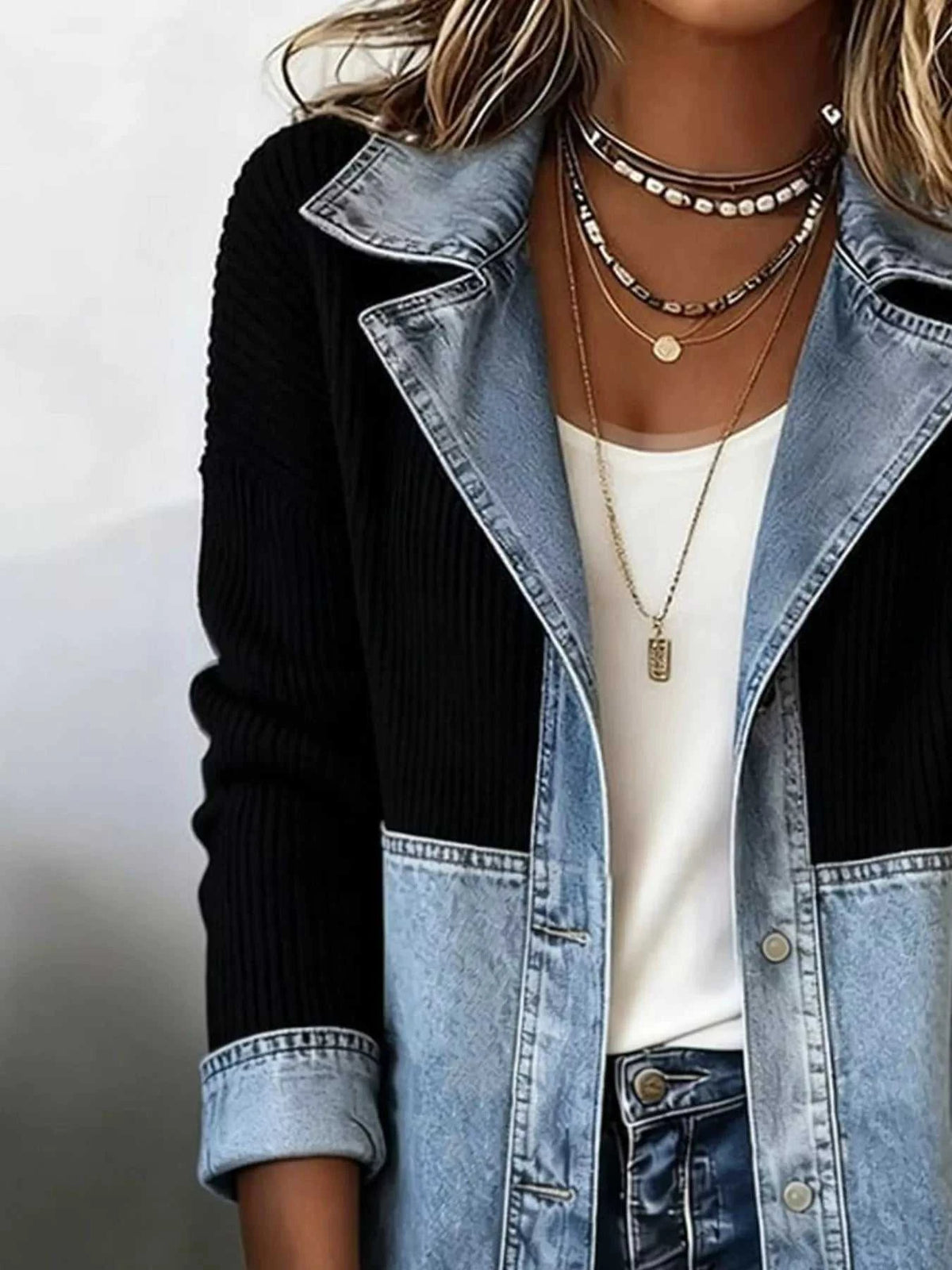 Color-Block Denim and Knit Patchwork Casual Jacket 101003714715332 52 Affordable Fashion Under $100 Jerry's Apparel 