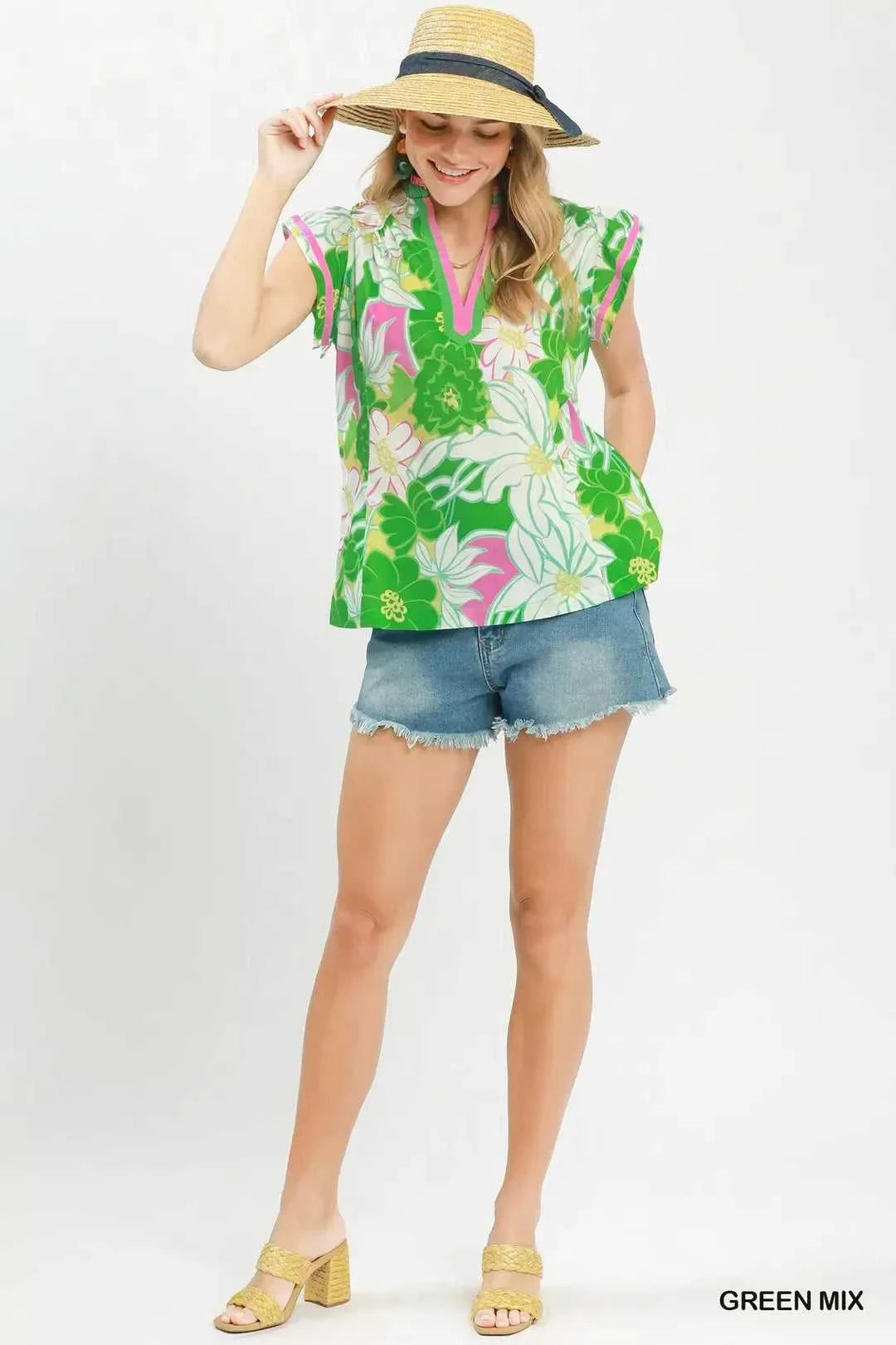 Umgee Bold Floral Flutter Sleeve Top 100100666141188 49 Affordable Fashion Under $100 Jerry's Apparel 