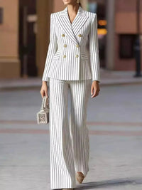 Double-Breasted Pinstripe Blazer and Wide-Leg Pants Set 101001905010997 103 Gifts for Her Jerry's Apparel 