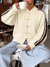 Chinese Knot Button Cardigan with Contrast Side Stripes 101002959338177 61 Affordable Fashion Under $100 Jerry's Apparel 