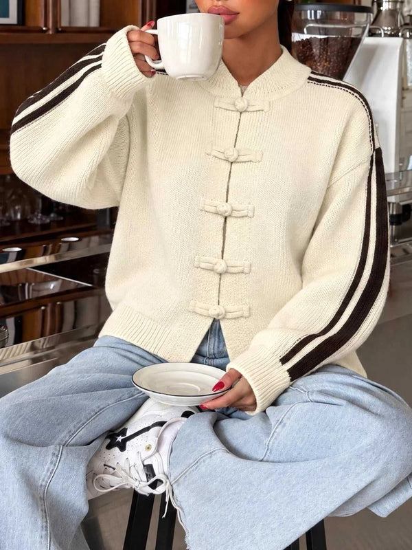 Chinese Knot Button Cardigan with Contrast Side Stripes 101002959338177 61 Affordable Fashion Under $100 Jerry's Apparel 