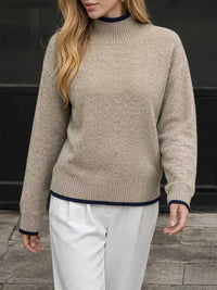 Cozy Mock Neck Sweater with Contrast Trim 100100811272855 41 Women's Sweaters and Knitwear Jerry's Apparel 