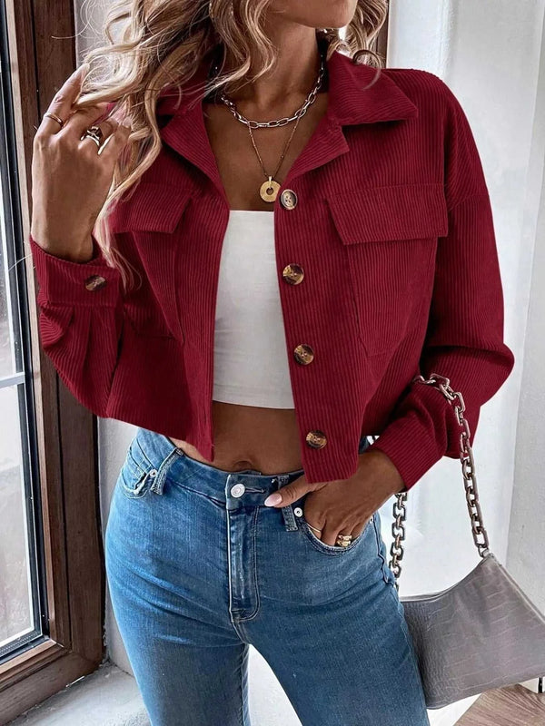 Cropped Corduroy Button-Down Jacket 101001233408510 55 Affordable Fashion Under $100 Jerry's Apparel 