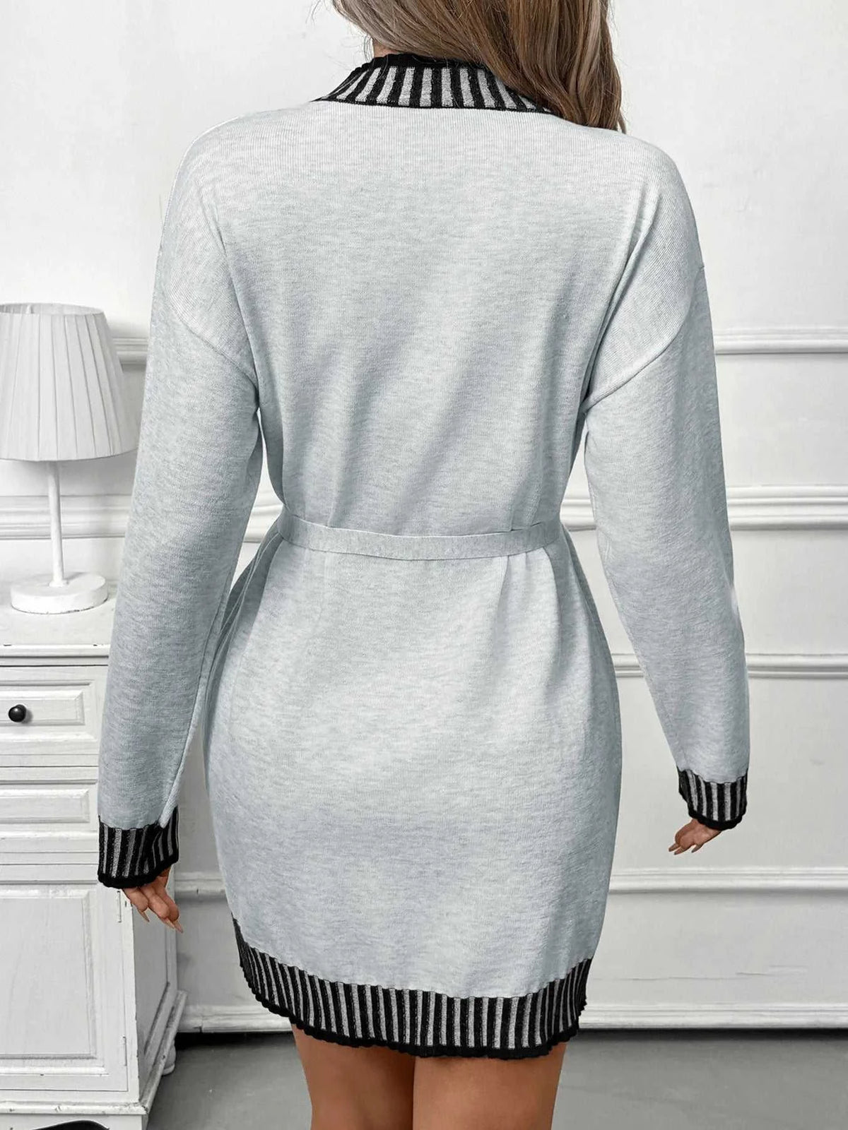 Striped Trim Tie Waist Sweater Dress 100100252941257 47 Affordable Fashion Under $100 Jerry's Apparel 