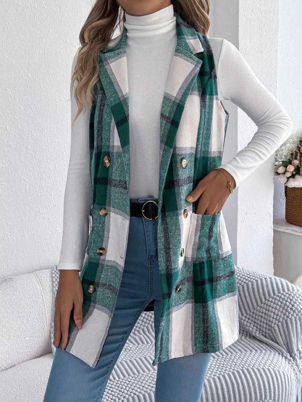 Plaid Double-Breasted Vest Coat