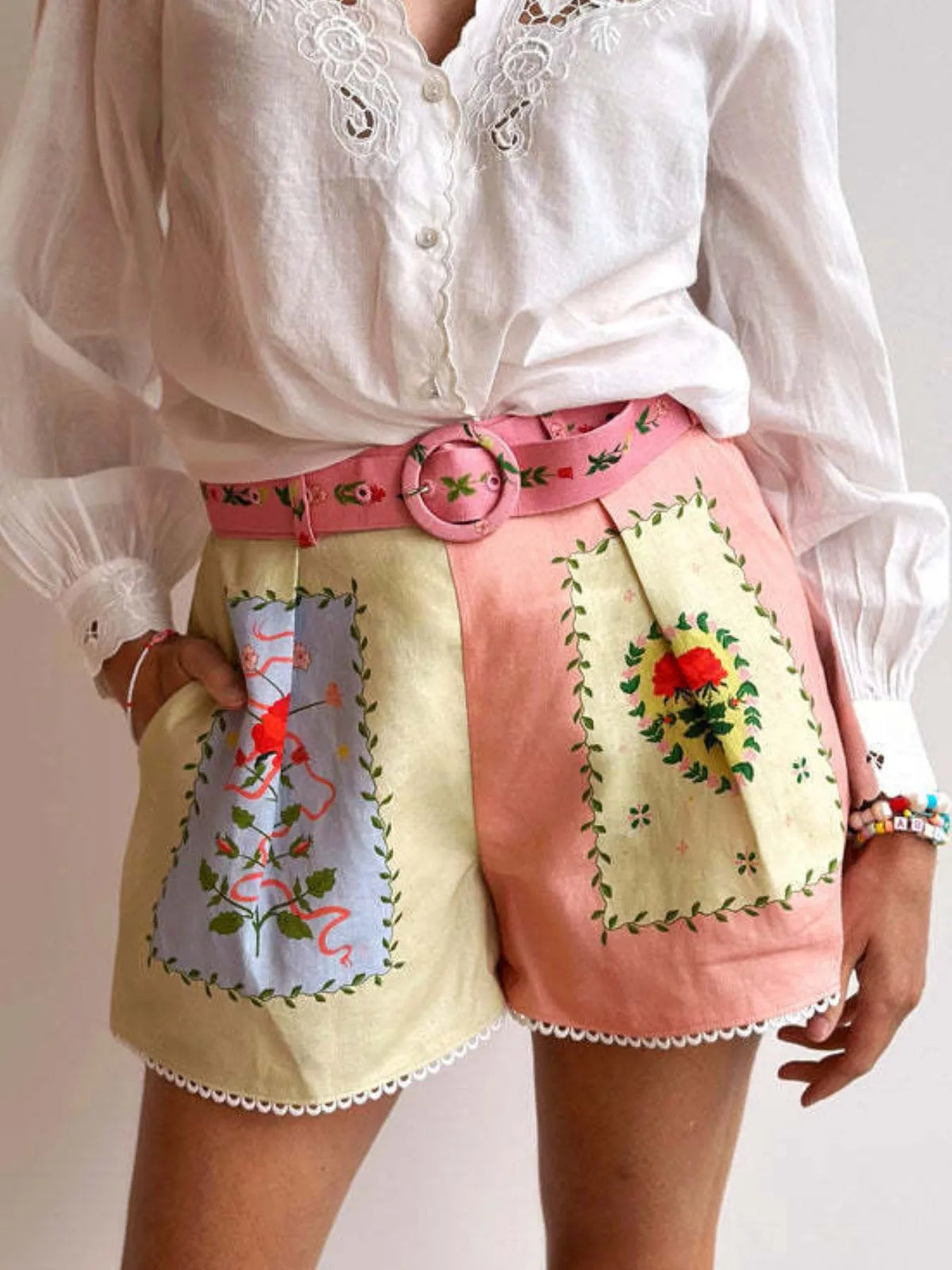 Printed Button Down Shirt and Shorts Set