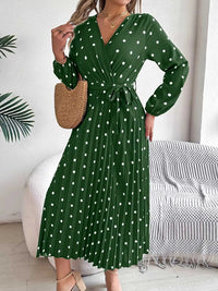 Front Tie Polka Dot Midi Pleated Dress 100100612892124 36 Gifts for Her Jerry's Apparel 
