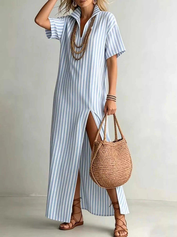 Striped High Slit Maxi Shirt Dress 100100070424614 40 Affordable Fashion Under $100 Jerry's Apparel 