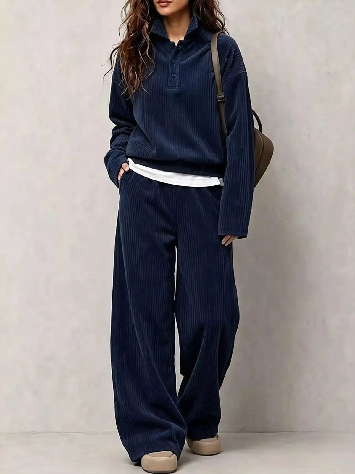 Corduroy Button Detail Top and Wide-Leg Pants Set 101001305640558 63 Affordable Fashion Under $100 Jerry's Apparel 