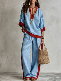 Full Size Contrast Trim Top and Wide Leg Pants Set Plus Size 101001012613218 46 Affordable Fashion Under $100 Jerry's Apparel 