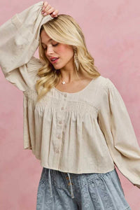 SO ME Linen Blend Woven Long Sleeve With Smocking Top 100100082081653 47 Affordable Fashion Under $100 Jerry's Apparel 