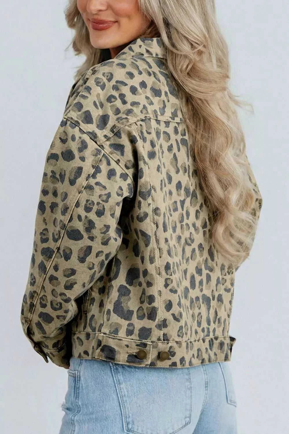 Leopard Print Seam Detail Button Down Denim Jacket 101003575830164 88 Affordable Fashion Under $100 Jerry's Apparel 