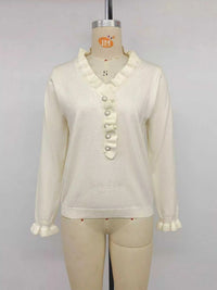 Ruffle Trim Pearl Button V-Neck Knit Top 100100535859062 43 Affordable Fashion Under $100 Jerry's Apparel 