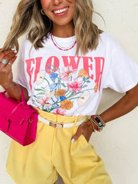 FLOWER MARKET Graphic Round Neck T Shirt