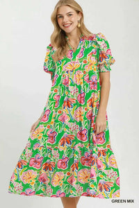 Umgee Floral Print Puff Sleeve Tiered Midi Dress 100100598261469 64 Affordable Fashion Under $100 Jerry's Apparel 