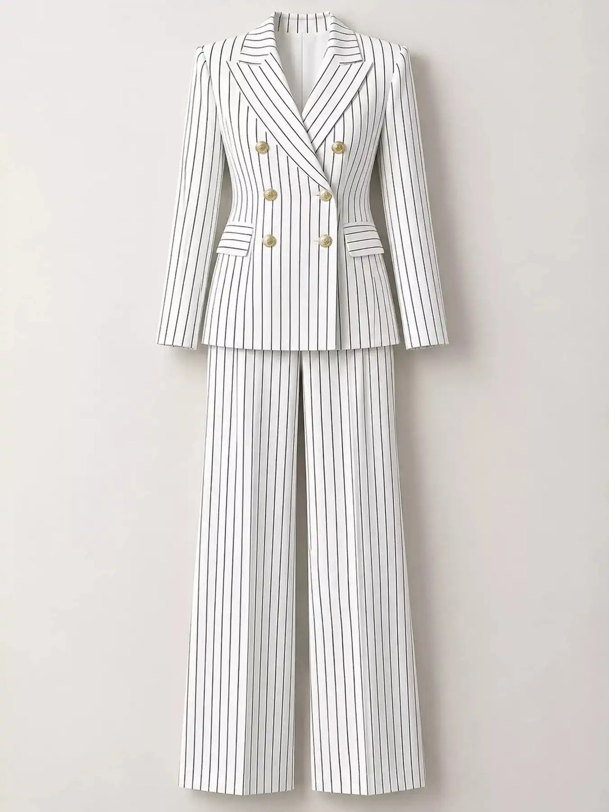 Double-Breasted Pinstripe Blazer and Wide-Leg Pants Set 101001905010997 103 Gifts for Her Jerry's Apparel 