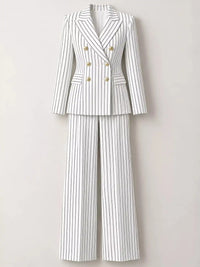 Double-Breasted Pinstripe Blazer and Wide-Leg Pants Set 101001905010997 103 Gifts for Her Jerry's Apparel 
