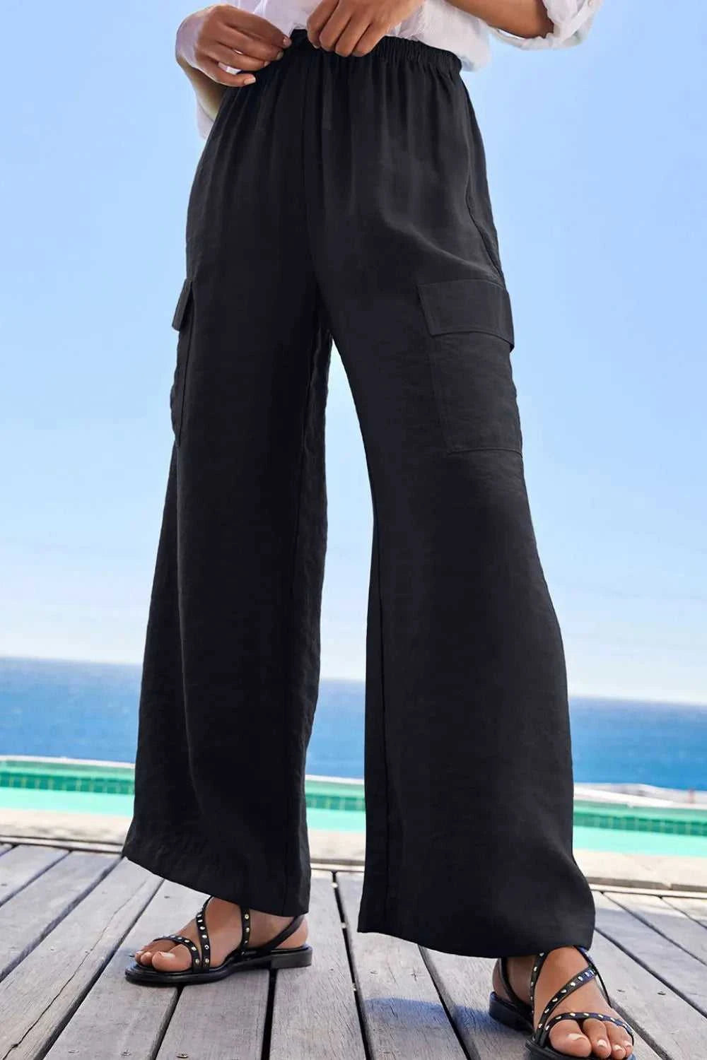 Drawstring Frilled Waist Wide Leg Utility Trousers 100100664290960 36 Affordable Fashion Under $100 Jerry's Apparel 