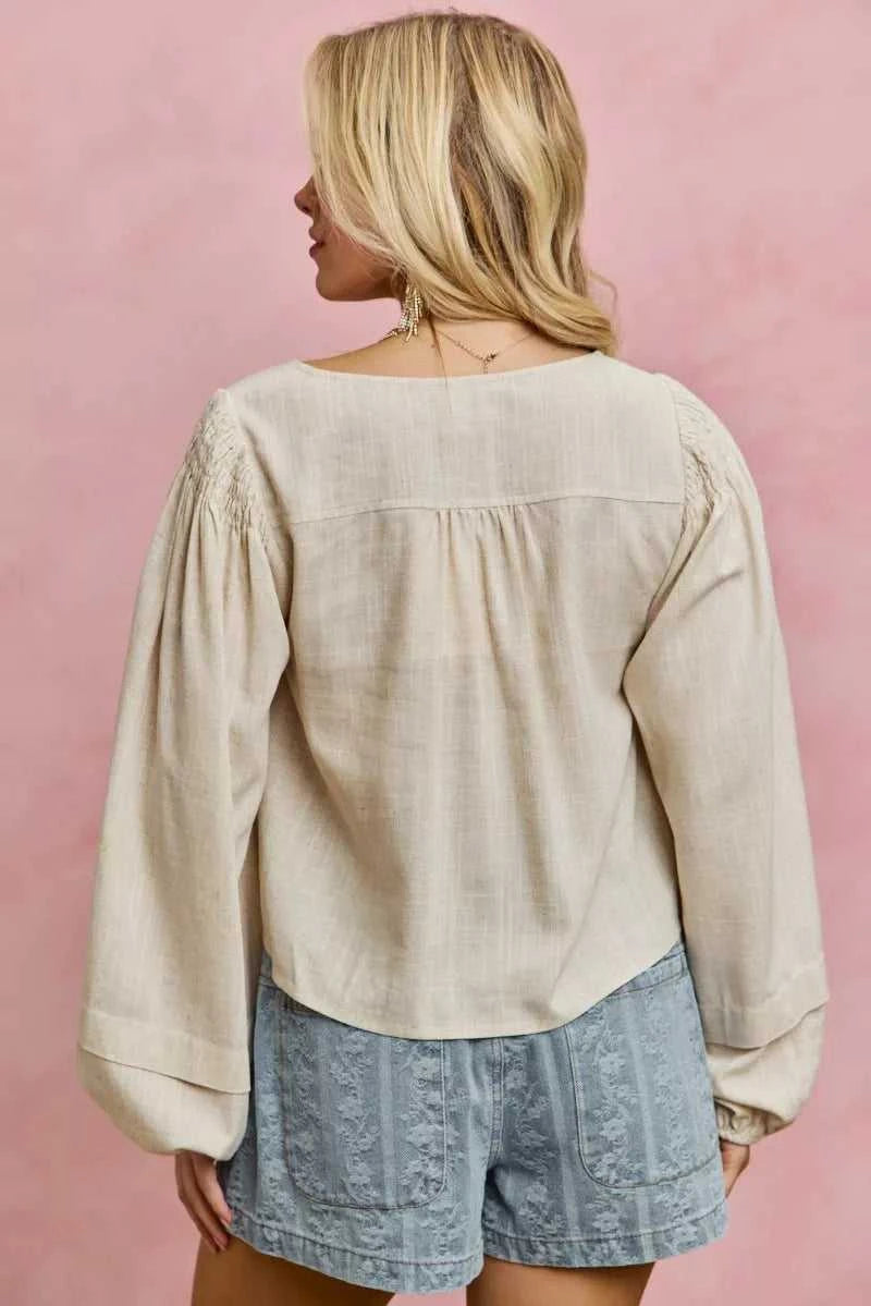 SO ME Linen Blend Woven Long Sleeve With Smocking Top 100100082081653 47 Affordable Fashion Under $100 Jerry's Apparel 