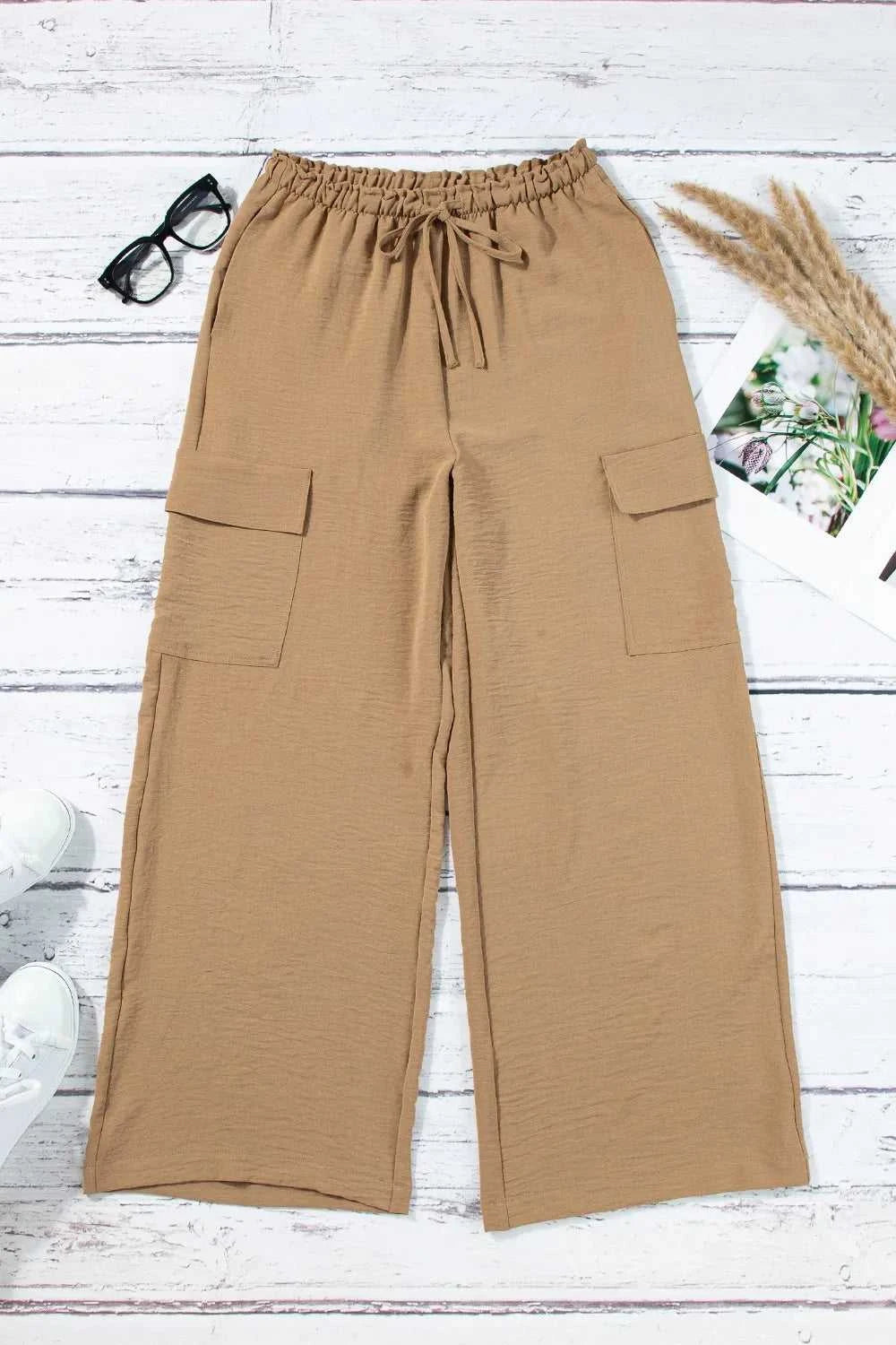 Drawstring Frilled Waist Wide Leg Utility Trousers 100100664290960 36 Affordable Fashion Under $100 Jerry's Apparel 