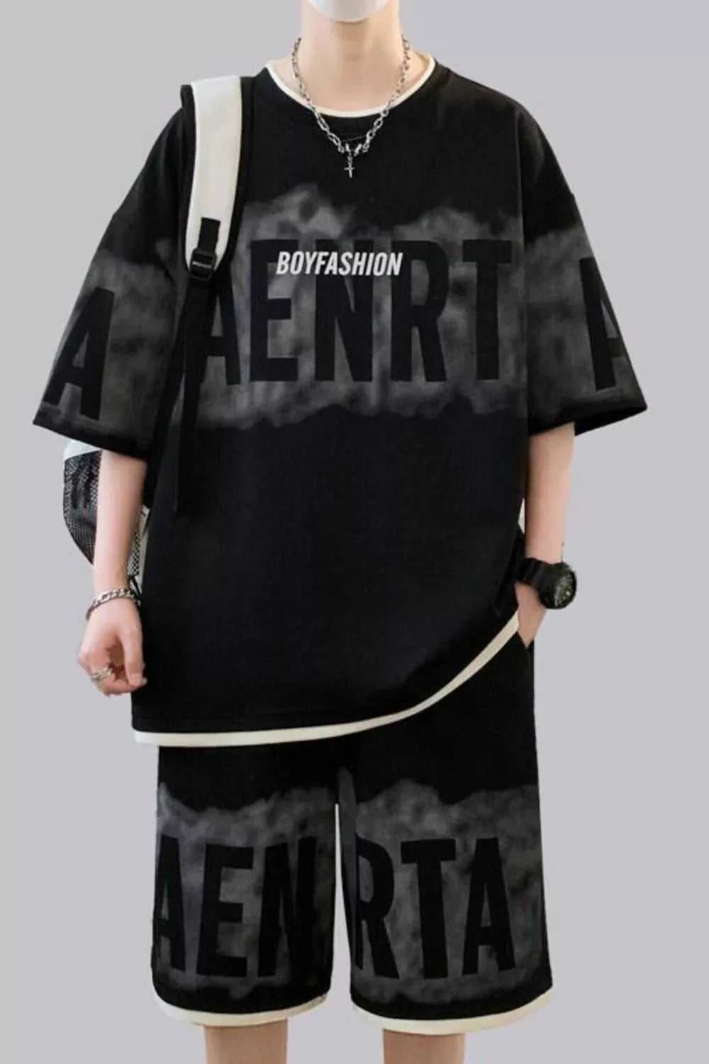 Men's Plus Size Letter Round Neck Tee and Shorts Set 100400294223129 56 Gifts for Him Jerry's Apparel 