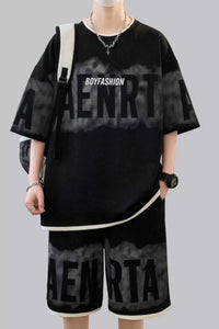 Men's Plus Size Letter Round Neck Tee and Shorts Set 100400294223129 56 Gifts for Him Jerry's Apparel 