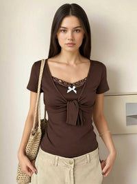 Lace Trim Bow Detail T-Shirt 101001822577216 43 Affordable Fashion Under $100 Jerry's Apparel 