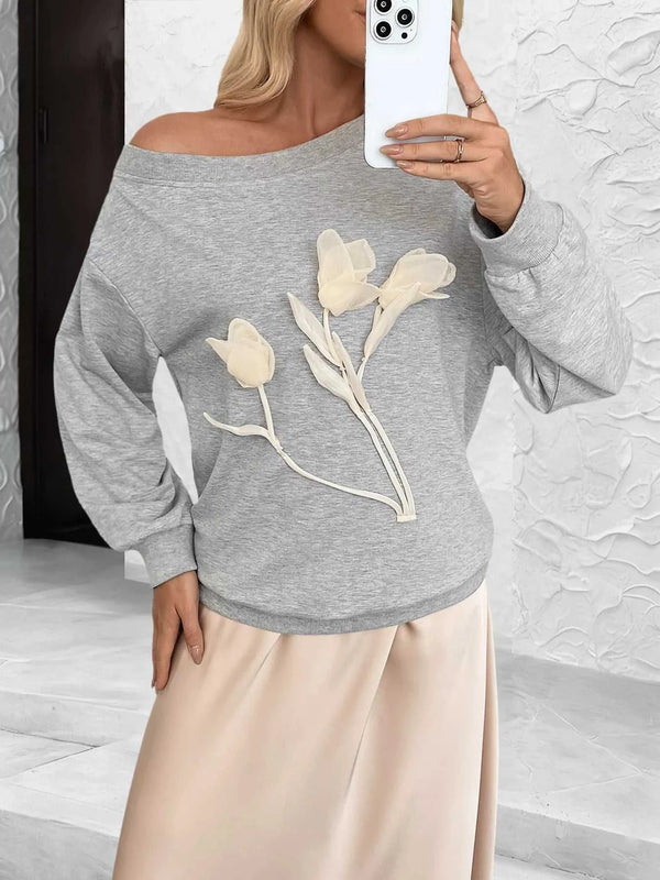 Floral Applique Boat Neck Sweatshirt 100100438954415 36 Affordable Fashion Under $100 Jerry's Apparel 