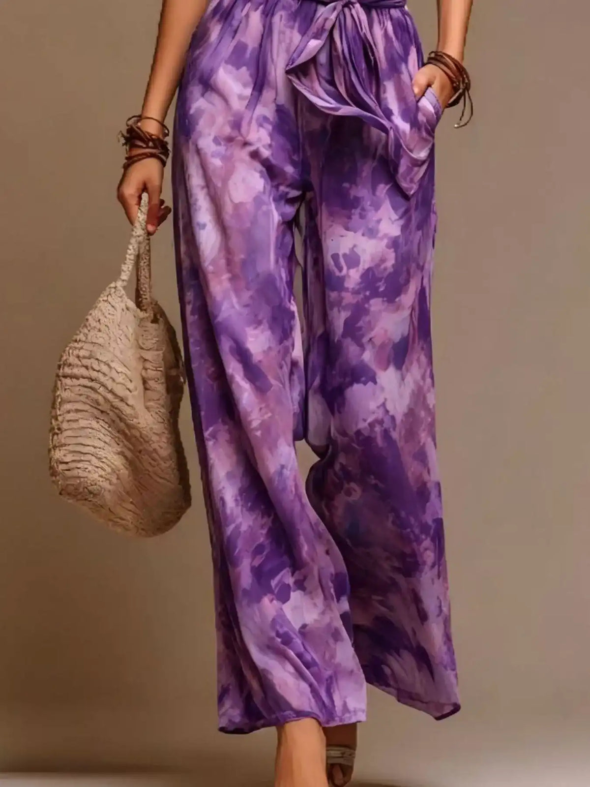 Full Size Boho Tie-Dye Halter Neck Wide-Leg Jumpsuit with Waist Tie Plus Size 101001871091182 63 Affordable Fashion Under $100 Jerry's Apparel 