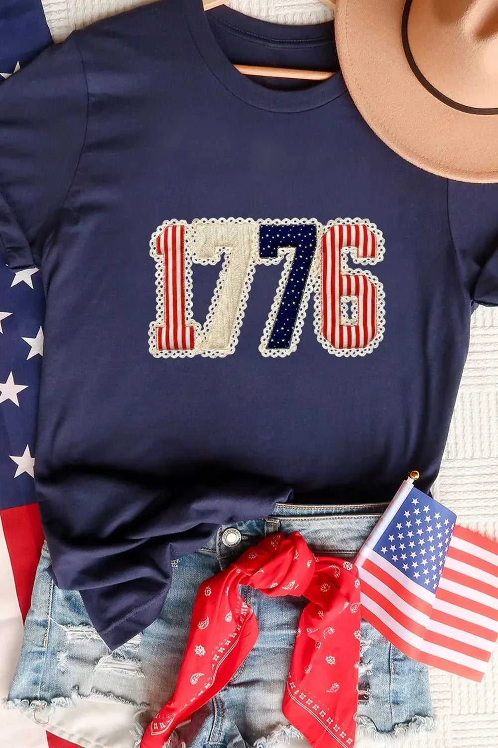 Patriotic 1776 Round Neck T-Shirt 100100542771053 32 Affordable Fashion Under $100 Jerry's Apparel 