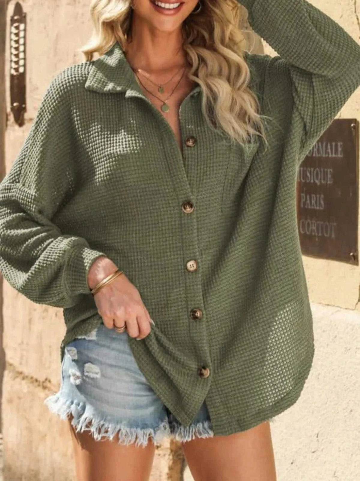 Waffle Knit Button-Down Shirt 100100280060747 40 Affordable Fashion Under $100 Jerry's Apparel 