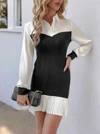 Two Tone Pleated Long Sleeve Shirt Dress 100100148090302 48 Affordable Fashion Under $100 Jerry's Apparel 