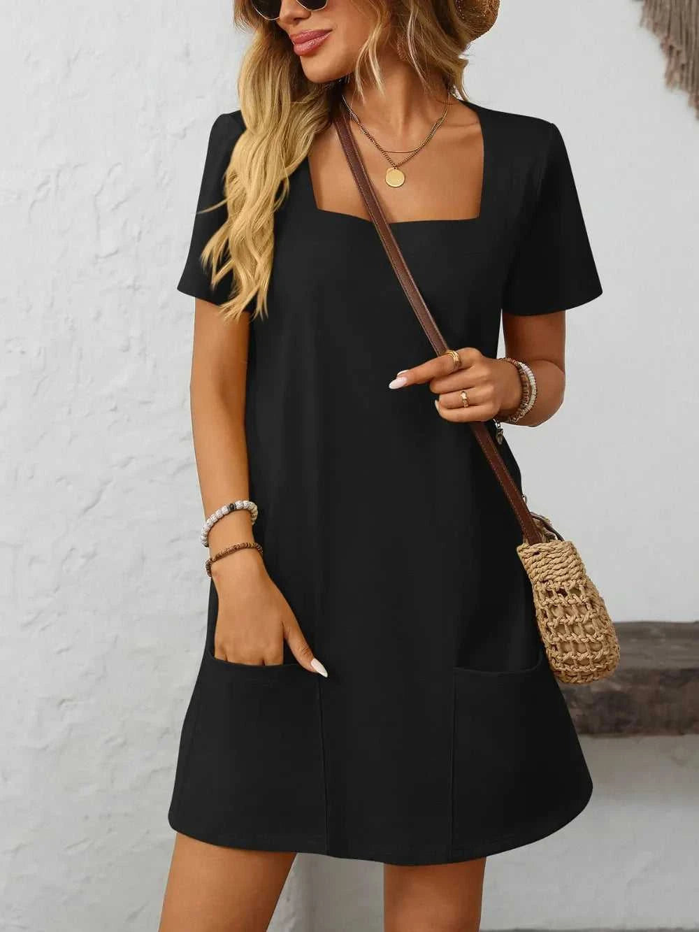 Mandy Square Neck Short Sleeve Mini Dress 100100588511470 24 Affordable Fashion Under $100 Jerry's Apparel 